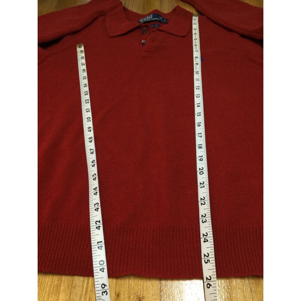 Polo Ralph Lauren Mens Red Lambs Wool Sweater Sz L Preppy Old Money Long Sleeve - Picture 6 of 6
